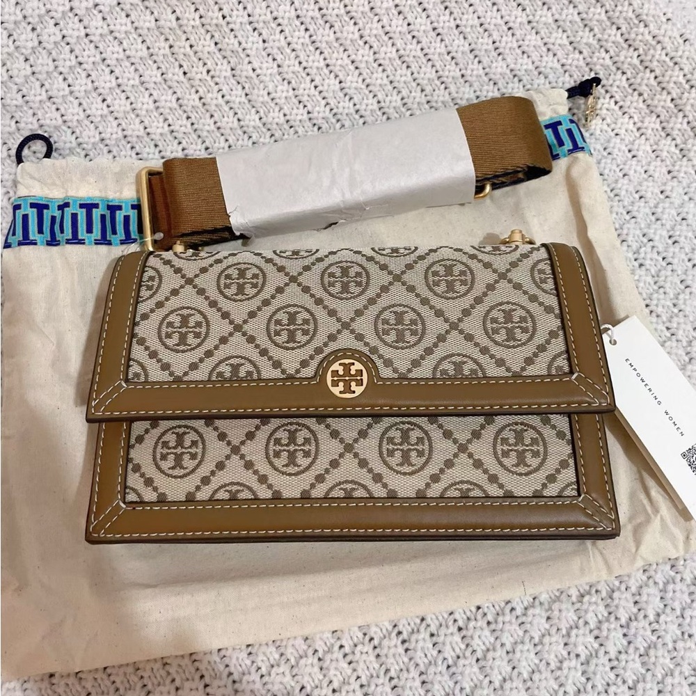 NWT TORY BURCH T MONOGRAM JACQUARD MINI BAG Two stripes $448
